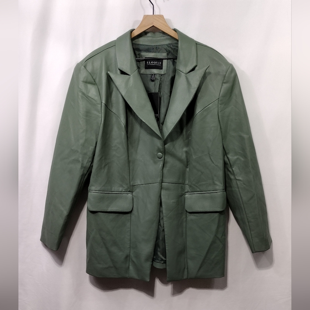 NWT Eloqui Feaux Leather Blazer Womens 18 Green Office Retro 90s Rockabilly